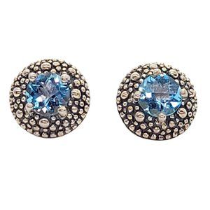 Michael Dawkins Sterling and Blue Topaz Faceted Stud Earrings Pierced Ears